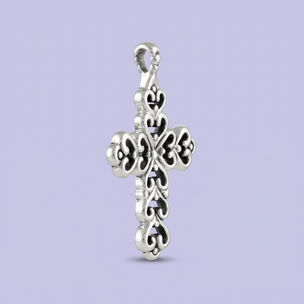 Cruz de Plata .925 Diseño de Corazones Electroformados Estilo Hueco mod. 1965