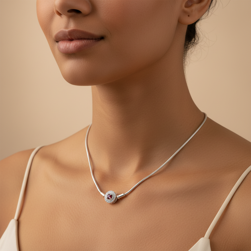 Gargantilla de Plata .925 con Zirconia Color Rojo Zafiro y Detalles de Zirconias mod. 1559