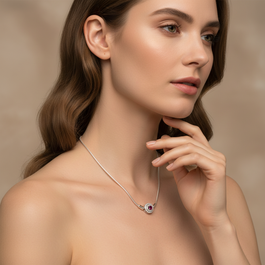 Gargantilla de Plata .925 con Zirconia Color Rojo Zafiro y Detalles de Zirconias mod. 1559