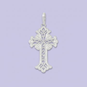 Cruz de Plata .925 Diseño Plano con Calado de Figuras Finas y Grabado Mate mod. 1961