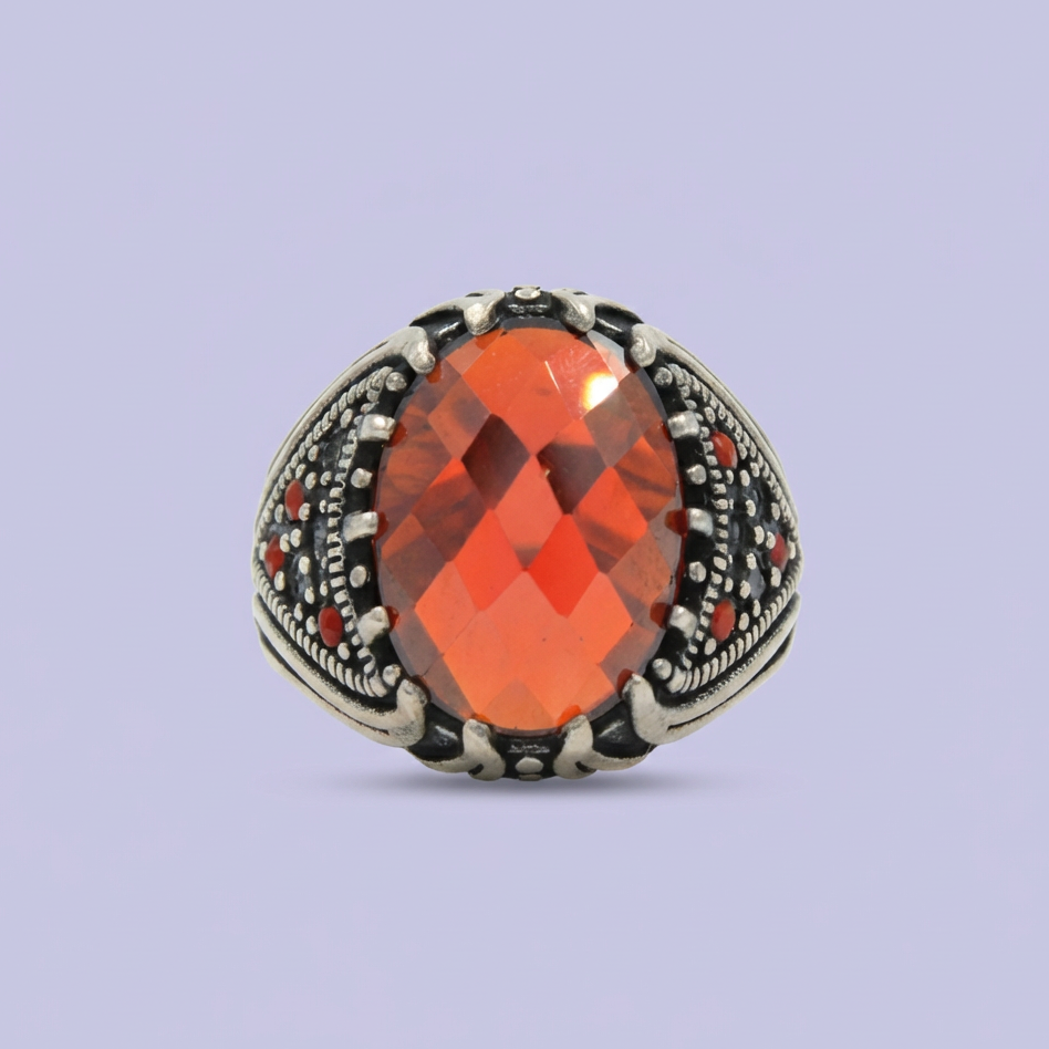 Anillo de Plata .925 Diseño Otomano Brillante con Zirconia Facetada Corazón de Dragón mod. 1991