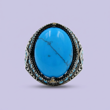Anillo de Plata .925 con Diseño Oval Incrustado de Turquesa mod. 1987