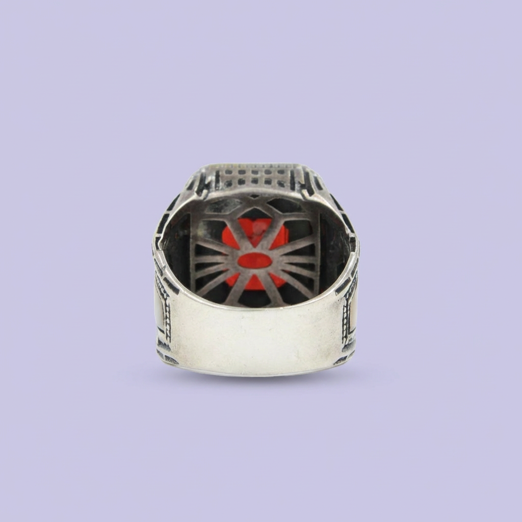 Anillo de Plata .925 Diseño Otomano con Piedra Granate Sangre Pura mod. 1978