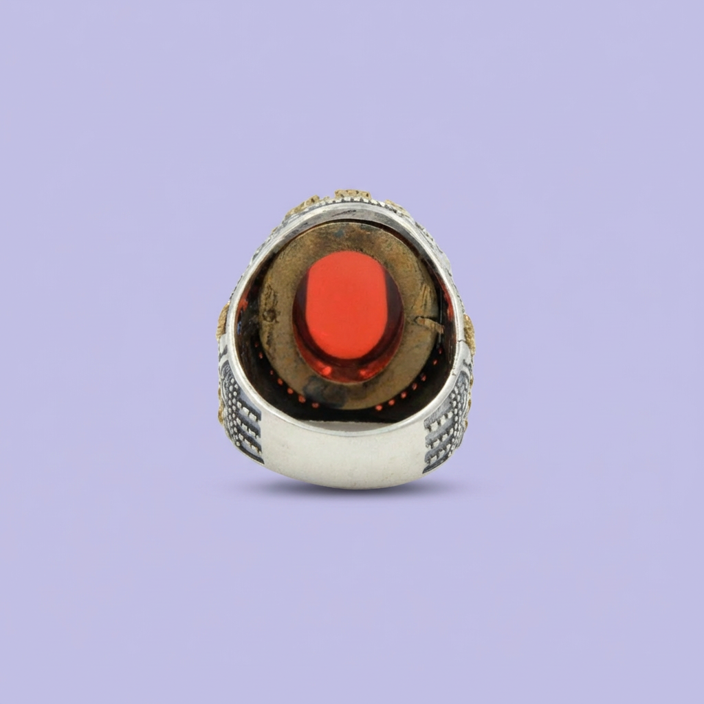 Anillo de Plata .925 Diseño Otomano Estilo Rey de Zirconia Roja mod. 1986