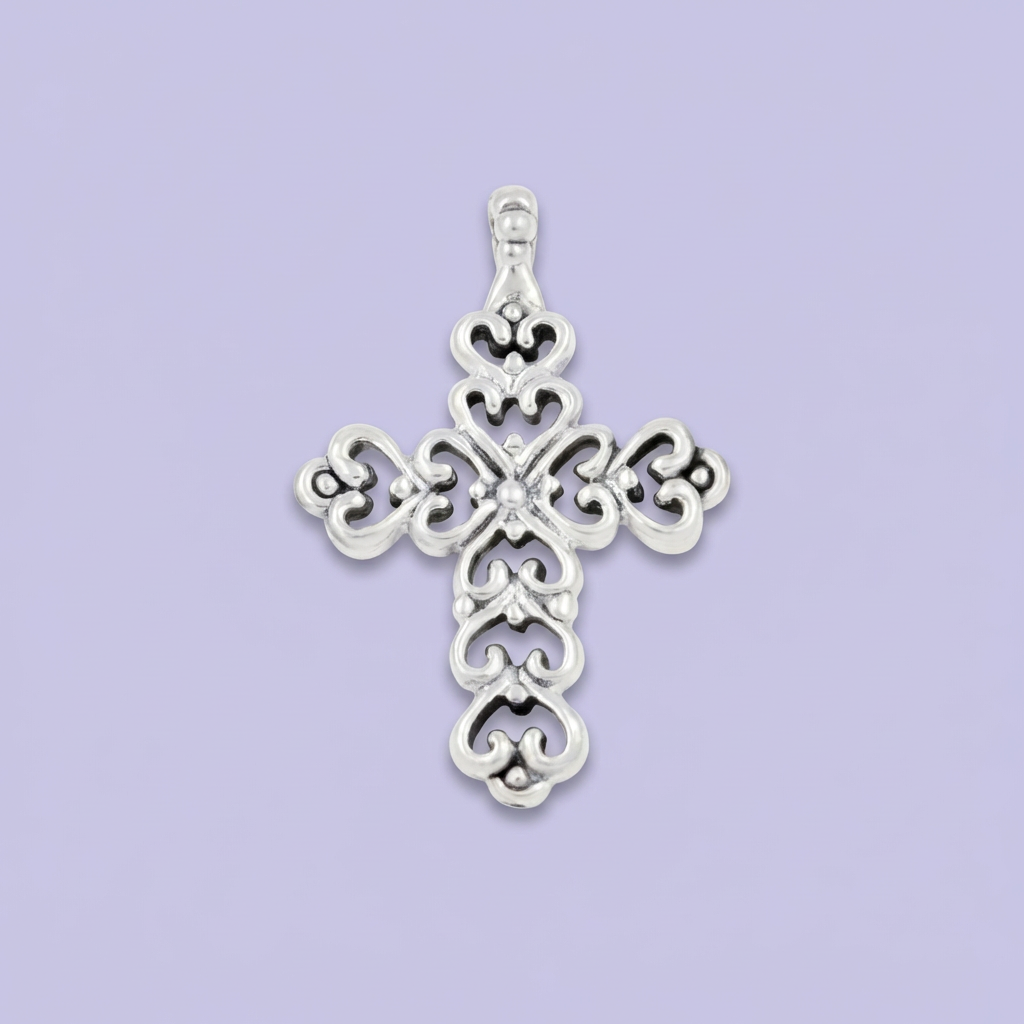 Cruz de Plata .925 Diseño de Corazones Electroformados Estilo Hueco mod. 1965