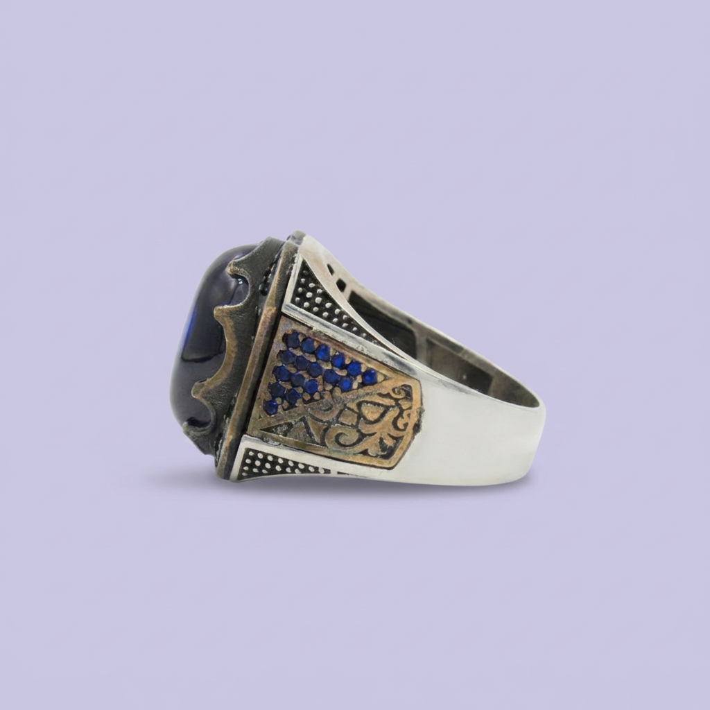 Anillo de Plata .925 Diseño Fino Brillante con Zirconia Azul Rey mod. 1994