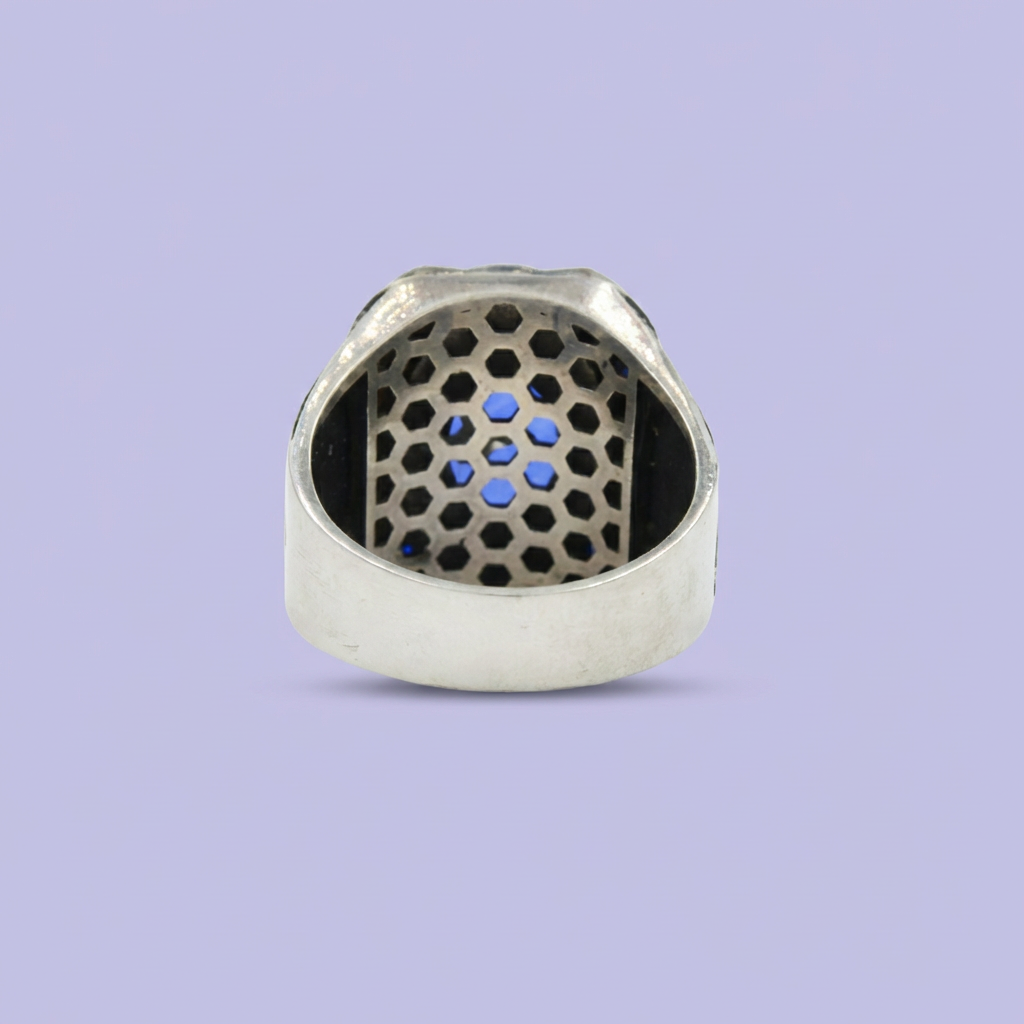Anillo de Plata .925 Diseño Fino Brillante con Zirconia Azul Rey mod. 1994