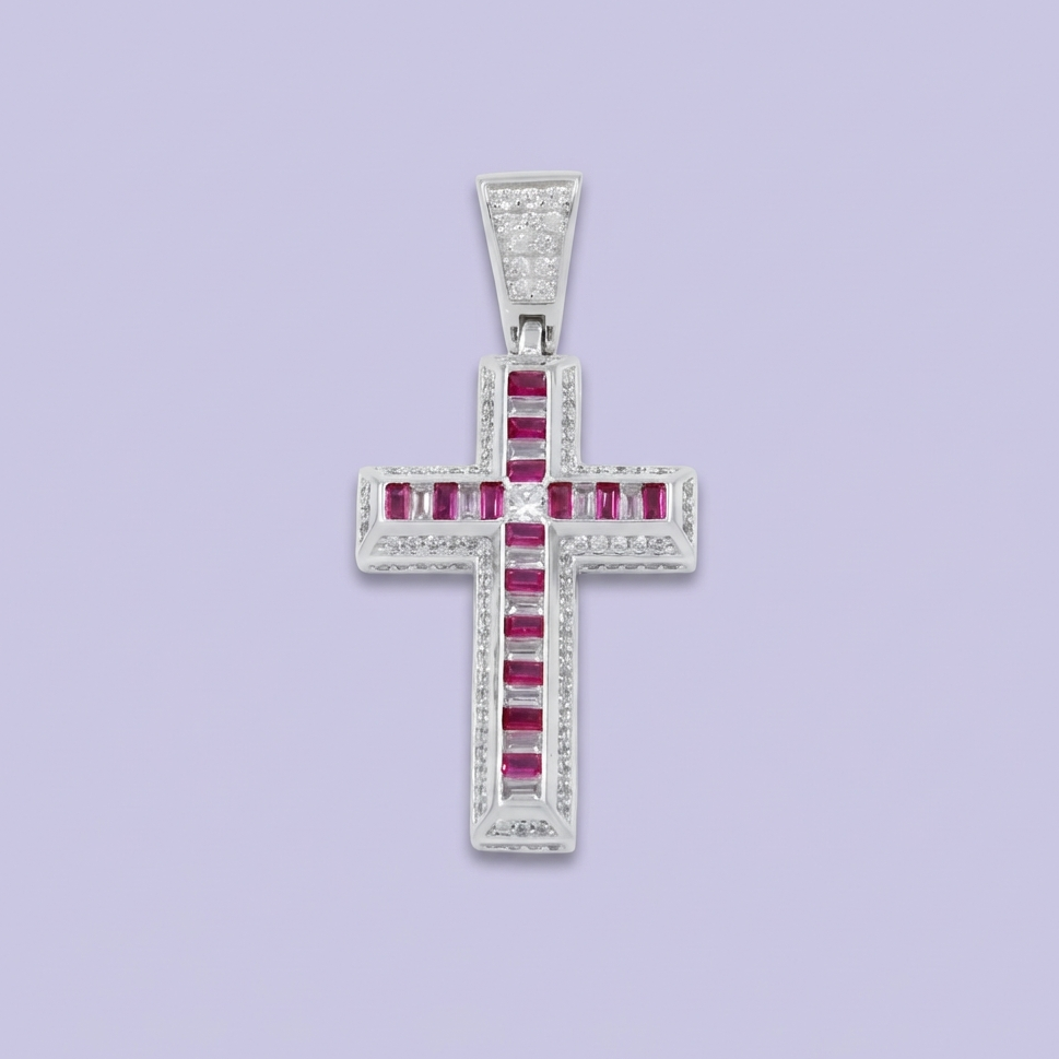 Cruz de Plata .925 con Zirconias Baguette con Colores Intercalados mod. 1960
