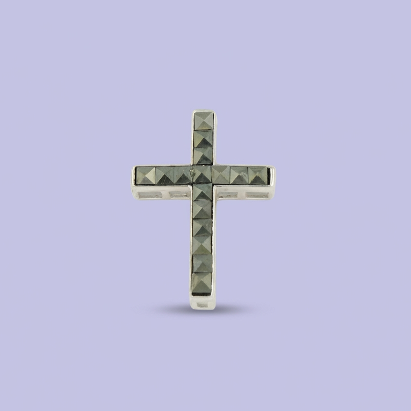 Cruz de Plata .925 de Diseño Hueco con Incrustación de Marquesitas mod. 1958