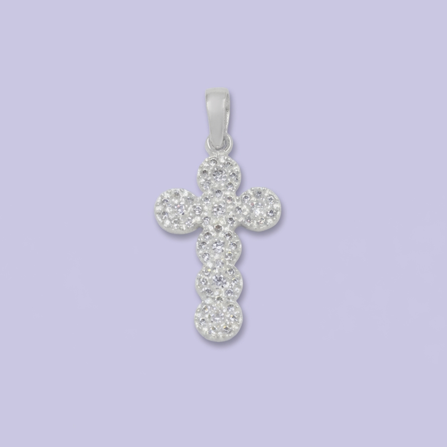 Cruz de Plata .925 Diseño en Círculos Incrustados de Zirconias mod. 1956