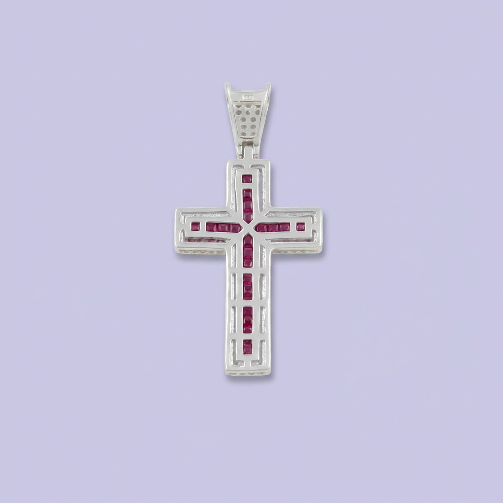 Cruz de Plata .925 con Zirconias Baguette con Colores Intercalados mod. 1960