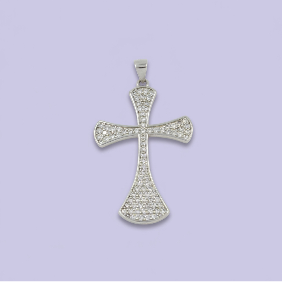 Cruz de Plata .925 Estilo Brillante Incrustada con Zirconias Finas mod. 1962