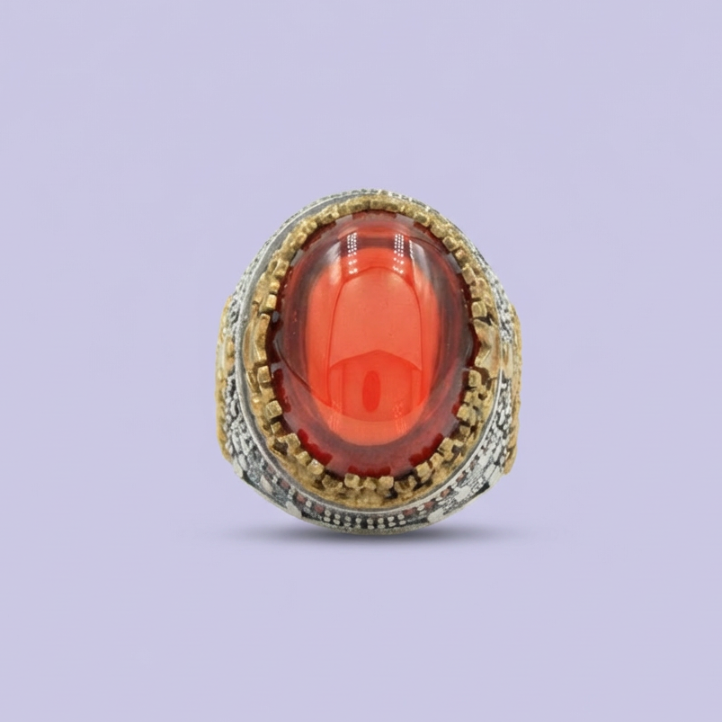 Anillo de Plata .925 Diseño Otomano Estilo Rey de Zirconia Roja mod. 1986