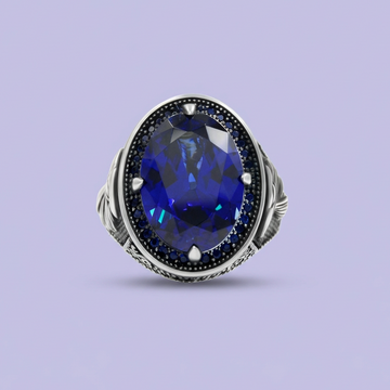 Anillo de Plata .925 con Diseño Especial con Zirconia Azul Rey de Corte Fino mod. 1988