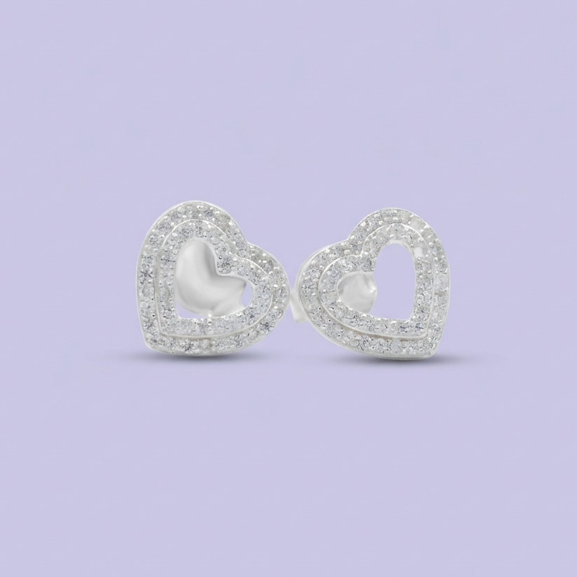 Arete de Plata .925 con Diseño de Corazón con Zirconia Finas mod. 1926