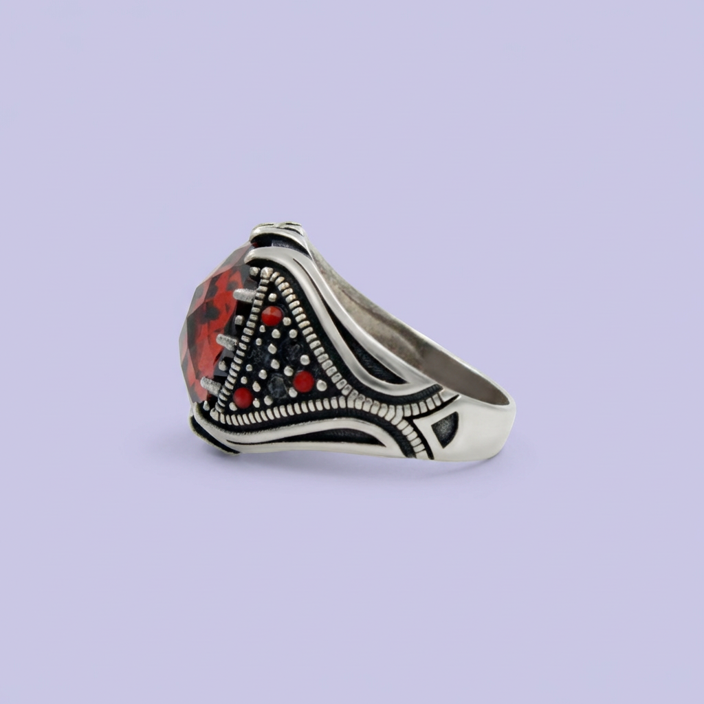 Anillo de Plata .925 Diseño Otomano Brillante con Zirconia Facetada Corazón de Dragón mod. 1991
