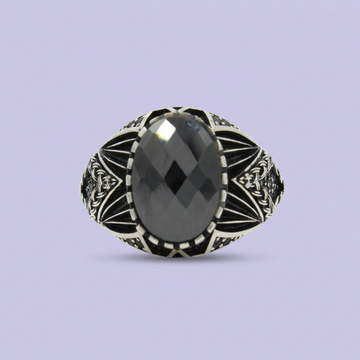 Anillo de Plata .925 con Diseño Oval Incrustado de Ónix mod. 1985
