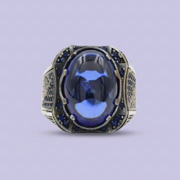 Anillo de Plata .925 Diseño Fino Brillante con Zirconia Azul Rey mod. 1994