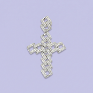 Cruz de Plata .925 Diseño Cubano Hueco con Incrustación de Zirconias mod. 1966