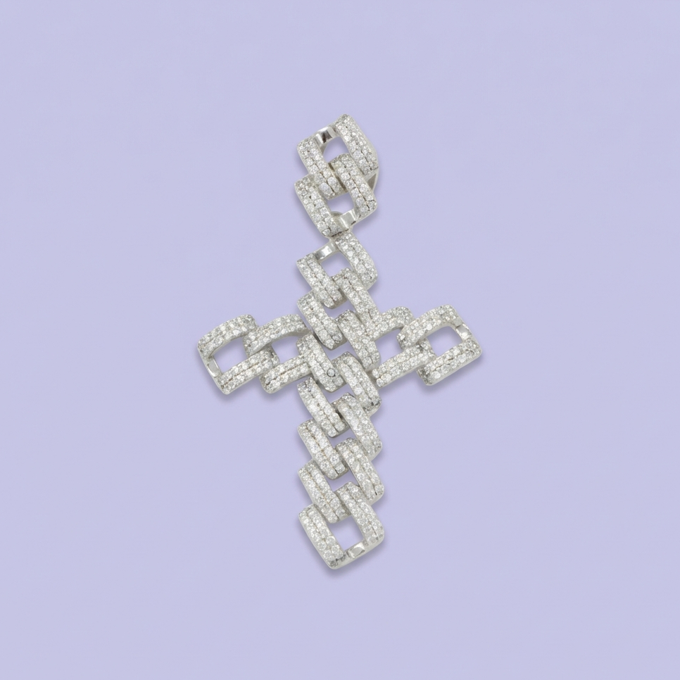 Cruz de Plata .925 Diseño Cubano Hueco con Incrustación de Zirconias mod. 1966