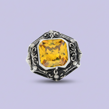 Anillo de Plata .925 Diseño Elegante con Zirconia Amarilla mod. 1990