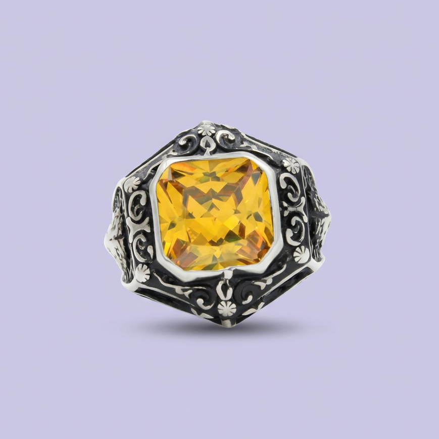 Anillo de Plata .925 Diseño Elegante con Zirconia Amarilla mod. 1990
