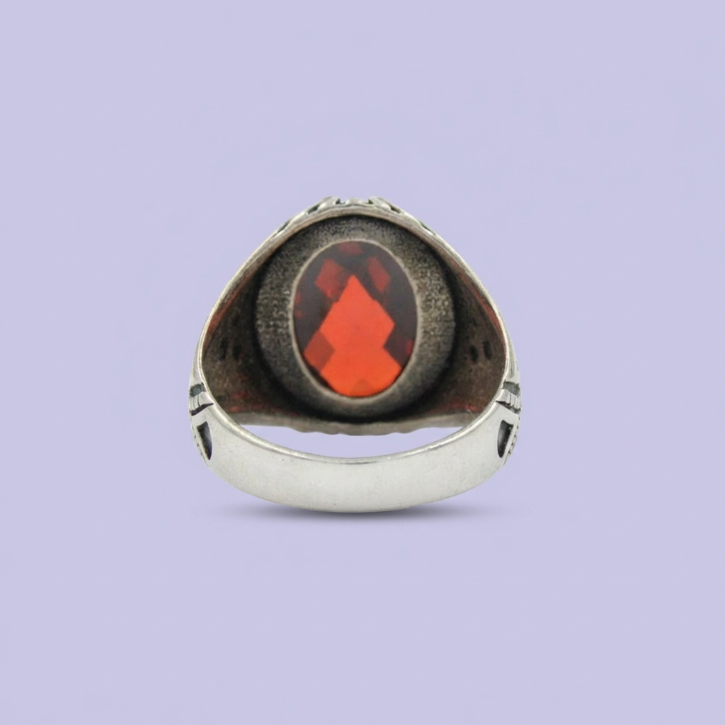 Anillo de Plata .925 Diseño Otomano Brillante con Zirconia Facetada Corazón de Dragón mod. 1991
