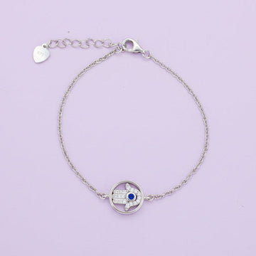 Pulsera de Plata .925 Diseño de Mano de Fátima con Incrustado de Zirconias mod. 1529