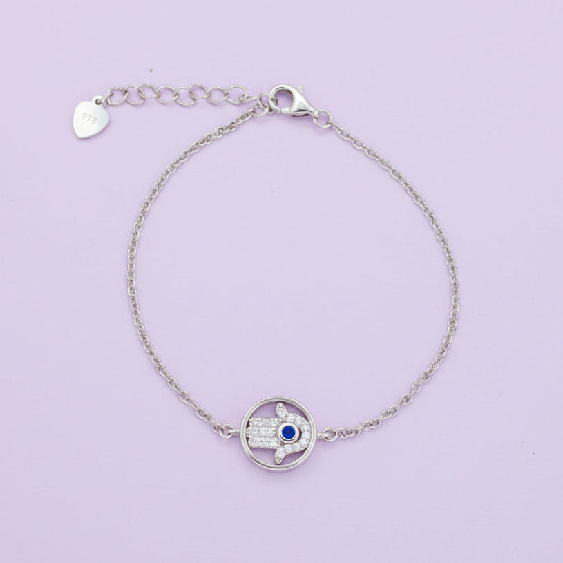 Pulsera de Plata .925 Diseño de Mano de Fátima con Incrustado de Zirconias mod. 1529