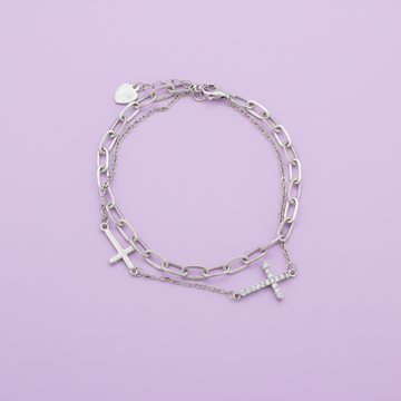 Pulsera de Plata .925 Doble con Cruz Colgante mod. 1553