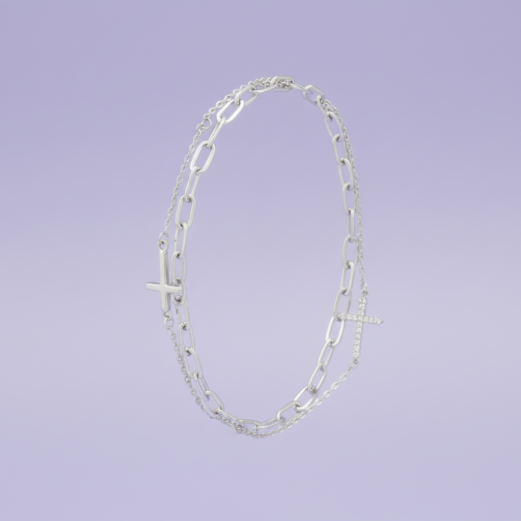 Pulsera de Plata .925 Doble con Cruz Colgante mod. 1553