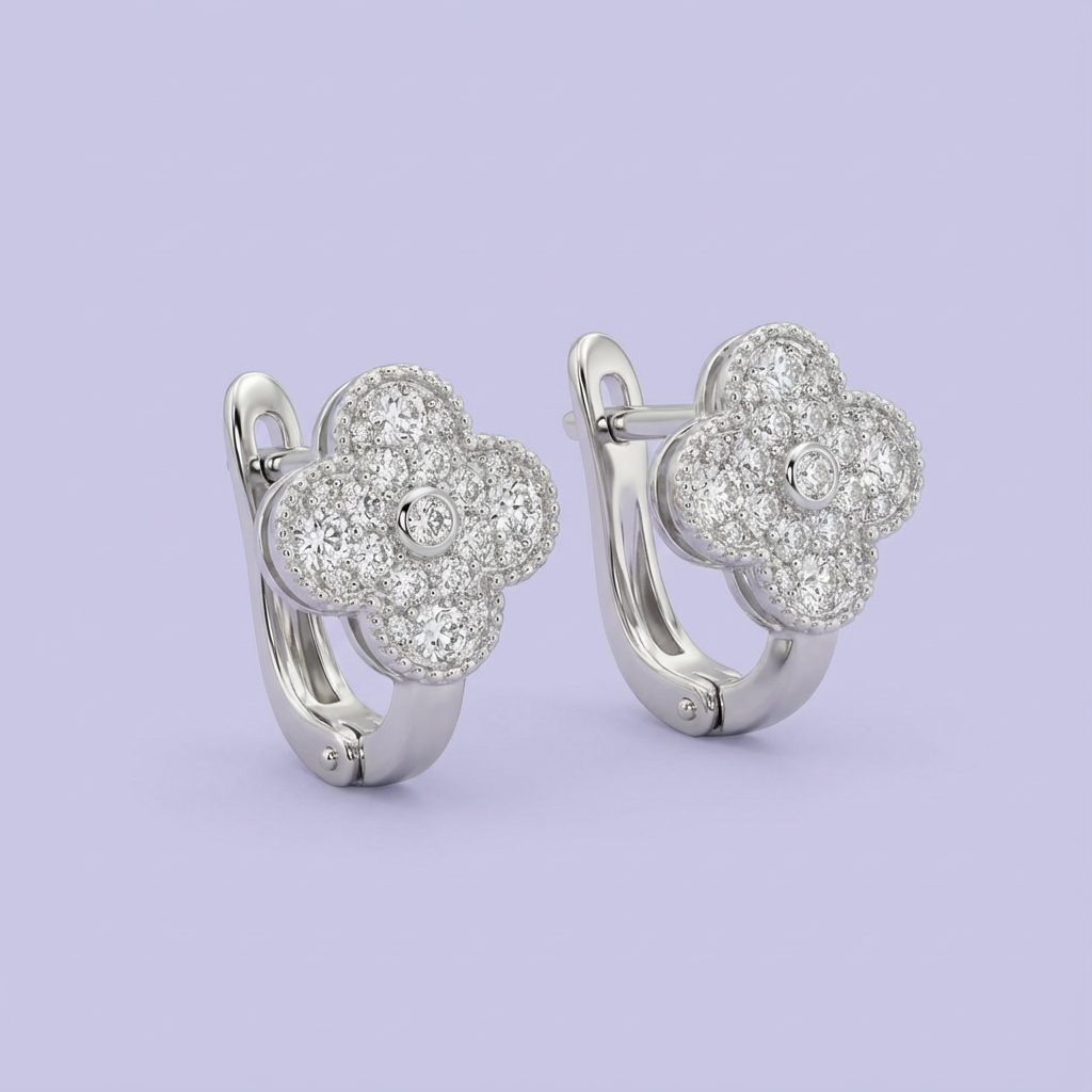 Grapa de Plata .925 Diseño Central de Trébol con Incrustación de Zirconias mod. 1637