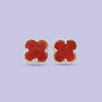 Arete de Plata .925 con Diseño de Trébol con Incrustación de Jaspe mod. 1446