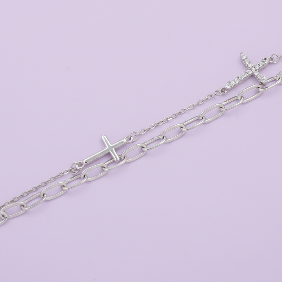 Pulsera de Plata .925 Doble con Cruz Colgante mod. 1553