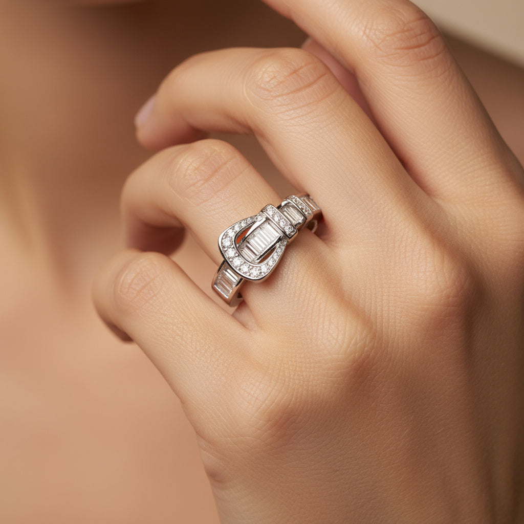 Anillo de Plata .925 Cinturón Churumbela con Zirconias de Corte Baguette mod. 1405