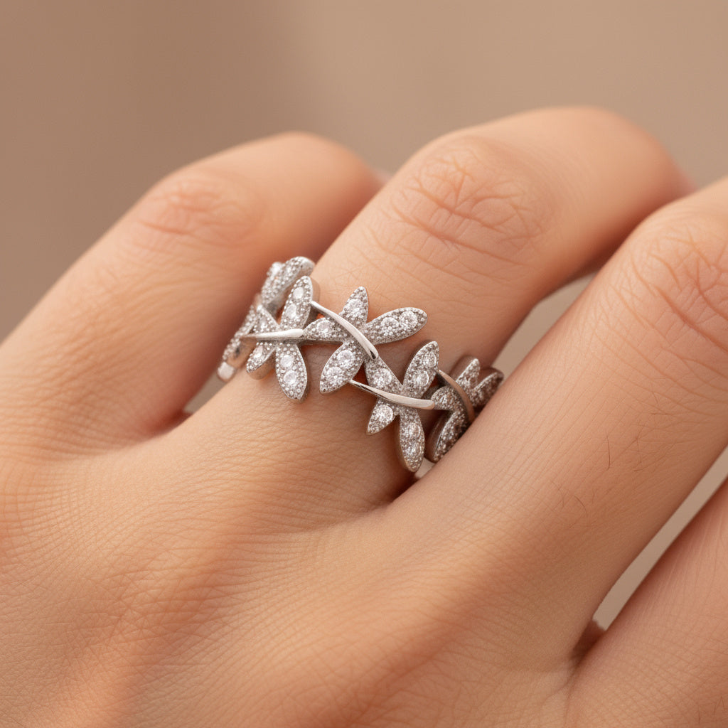 Anillo de Plata .925 Libélulas en Churumbela con Zirconias Incrustadas mod. 1404