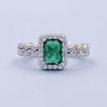 Anillo Solitario de Plata .925 Diseño Cuadrado con Zirconia Verde Esmeralda mod. 1408