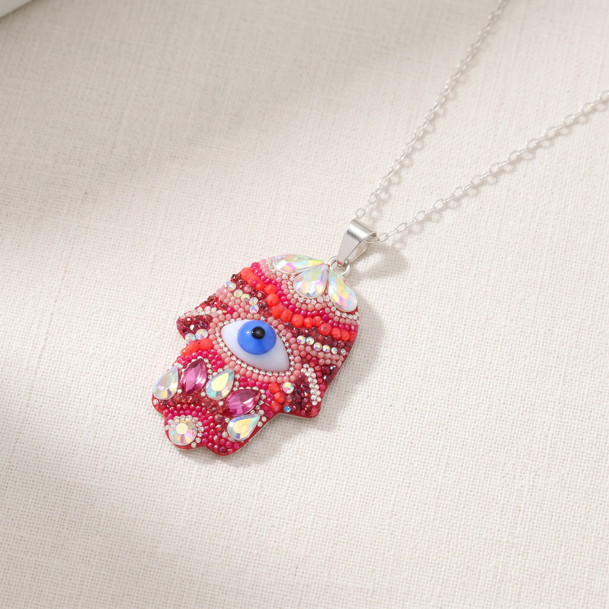 Coordinado de Plata .925 Mano de Fatima Color Rosa y Zirconia mod. 3244