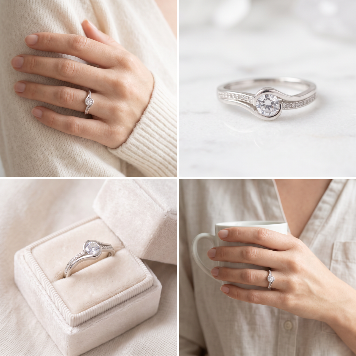 Anillo de Plata. 925 Solitario Con Diseño de ola e Incrustación de Zirconia mod.3261