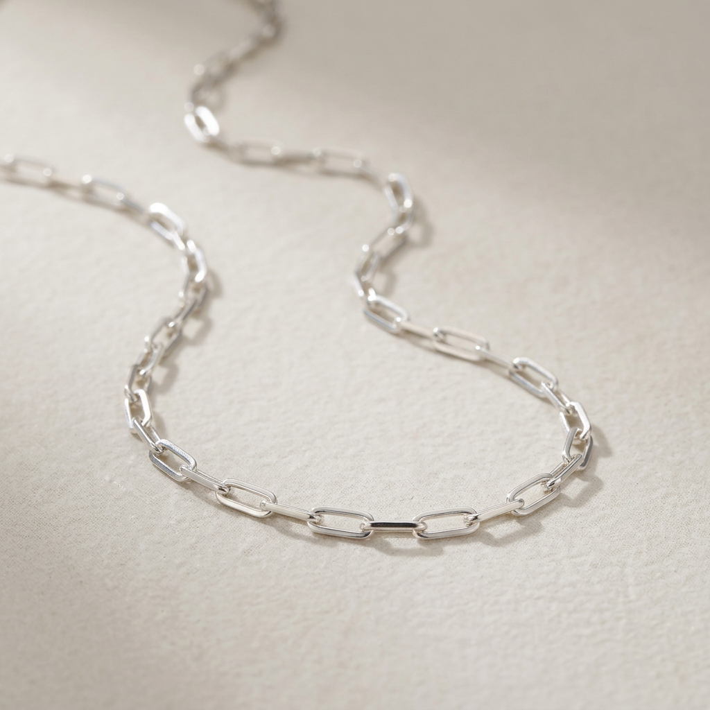 Cadena de Plata .925 Tejido Paperclip Eslabón Sólido y Brillante mod. 3227