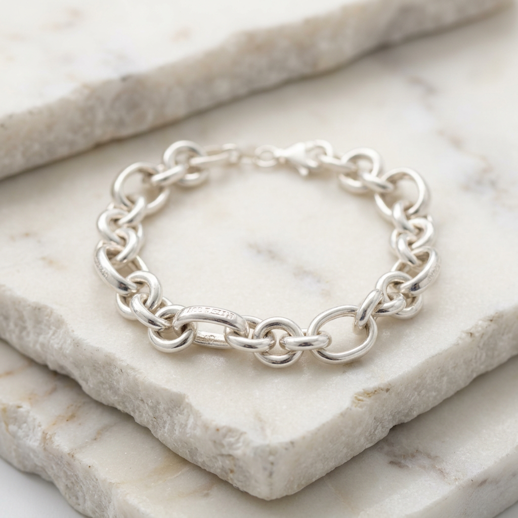 Pulsera de Plata. 925 con Tejido de Cadena Circular y Diseño de Grecas mod.3266