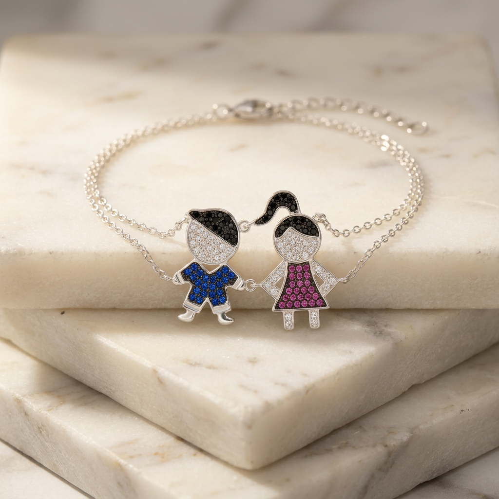 Pulsera de Plata. 925 Diseño de Niño y Niña con Zirconia con Extensión mod.3268