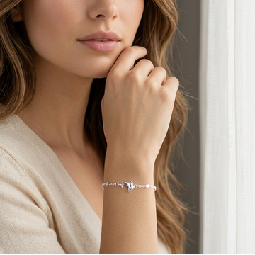 Pulsera de Plata. 925 con Tejido Combinado y Colgante de Delfin con Extensión mod.3275