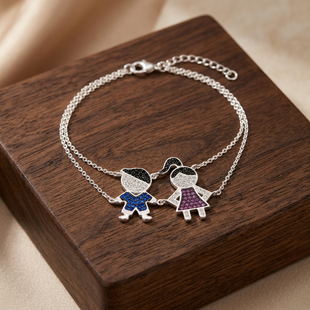 Pulsera de Plata. 925 Diseño de Niño y Niña con Zirconia con Extensión mod.3268