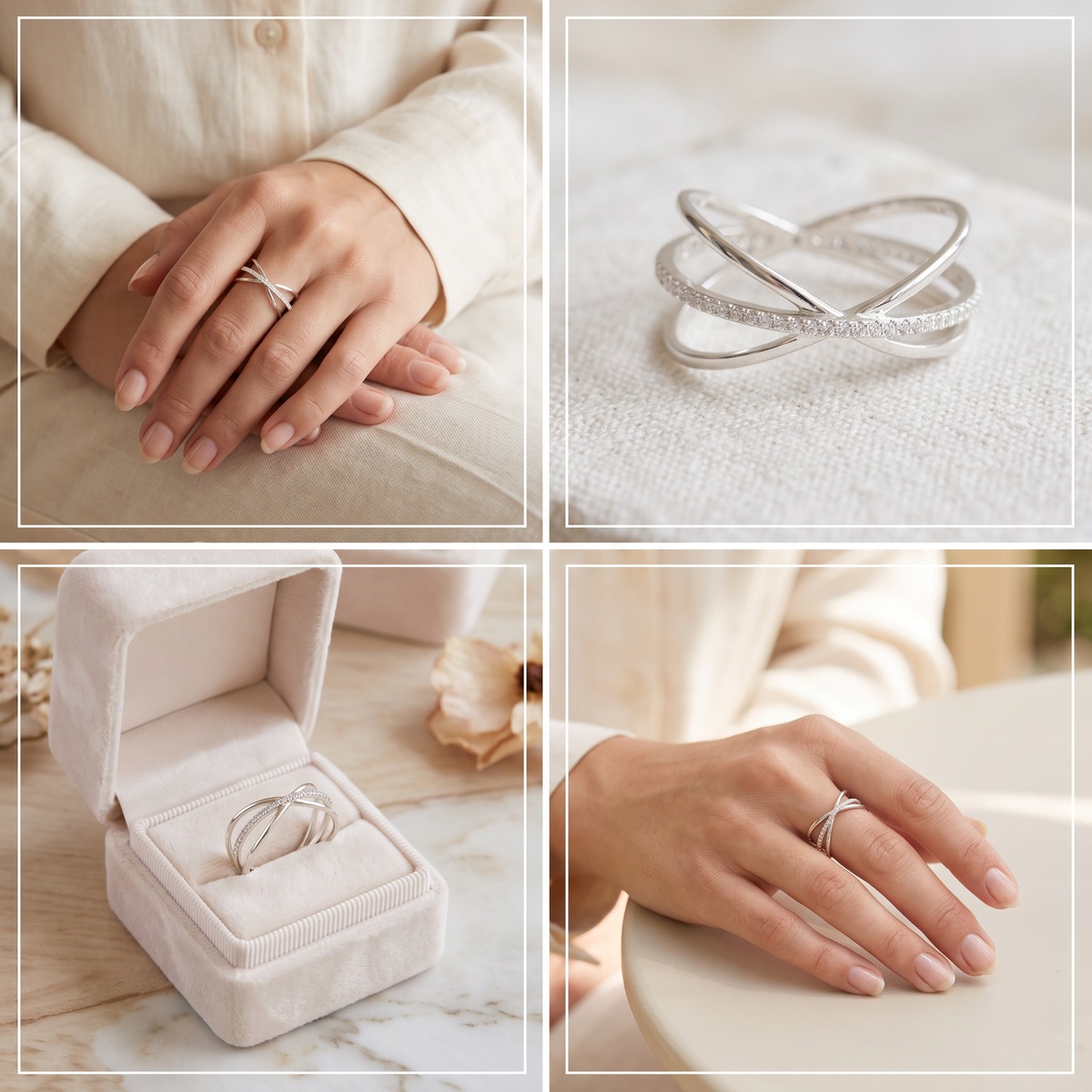 Anillo de Plata. 925 de X de Lineas Entrelazadas Brillantes con Zirconia mod.3265