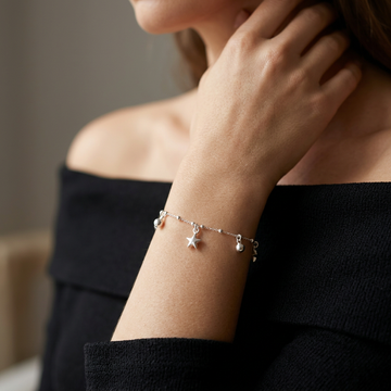 Pulsera de Plata. 925  con Tejido de Puntos y Estrellas con Esferas Colgantes mod.3284
