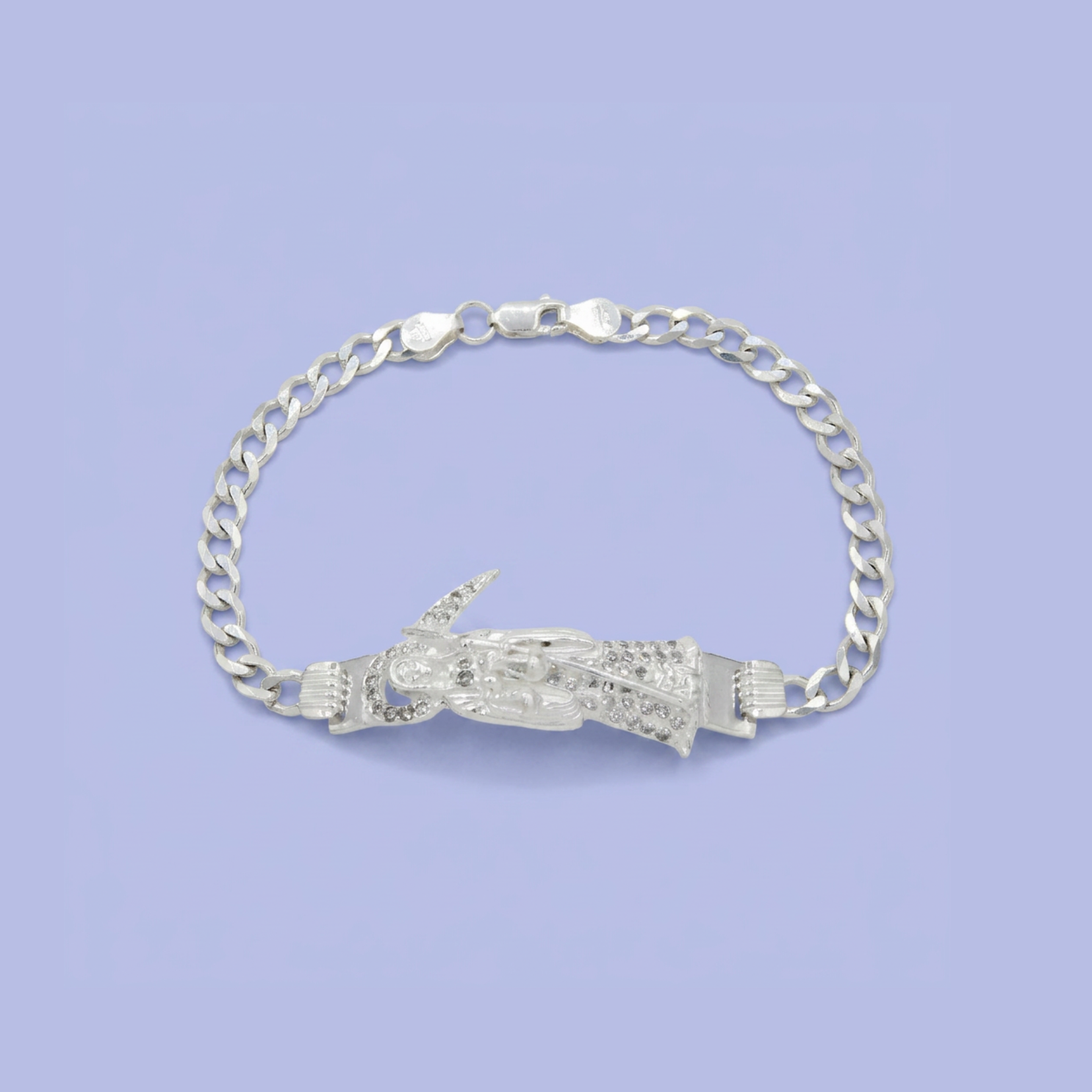 Esclava de Plata .925. de Tejido Barbado Diseño Santa Muerte con Zirconias mod. 2411