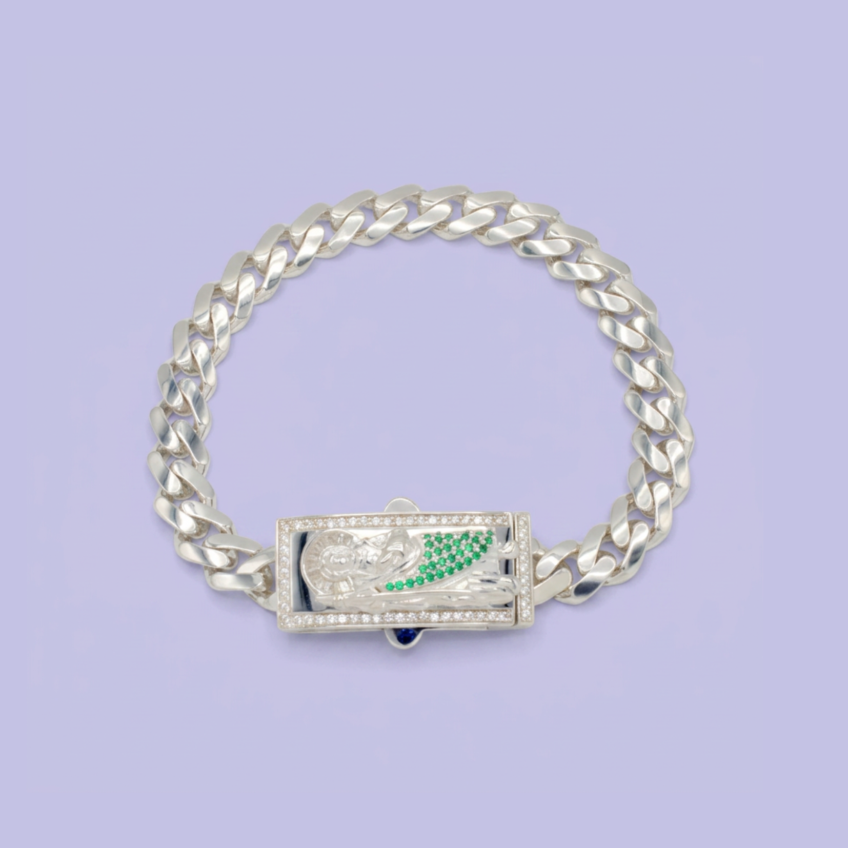 Esclava de Plata .925. de Tejido Cubano Diseño Especial de San Judas Tadeo con Zirconias mod. 2619