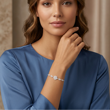 Pulsera de Plata. 925 con Tejido Cuadrado y Trébol con Ovalos e Inscrustación de Zirconia mod.3274