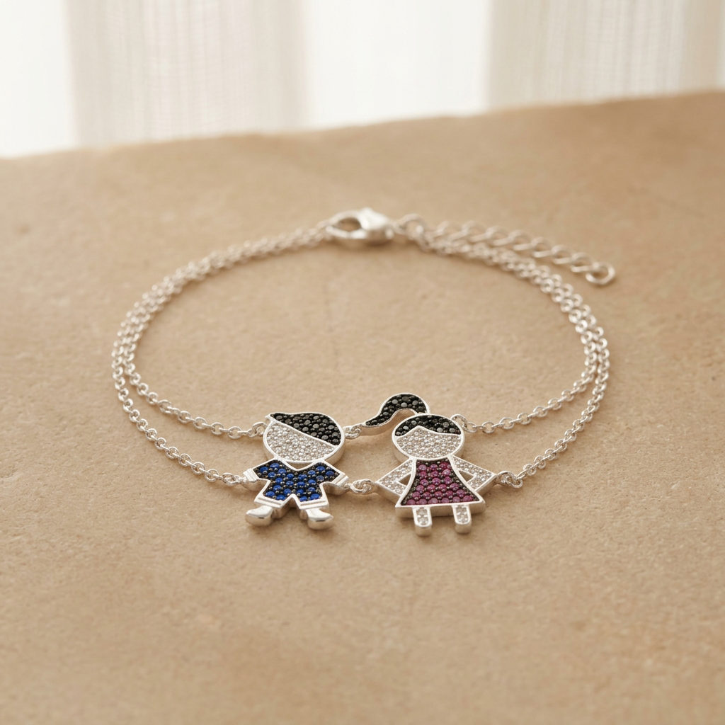 Pulsera de Plata. 925 Diseño de Niño y Niña con Zirconia con Extensión mod.3268